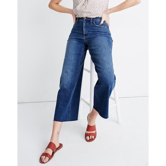 Madewell Denim - Madewell Wide-Leg Crop Jeans Raw Hem Size 33